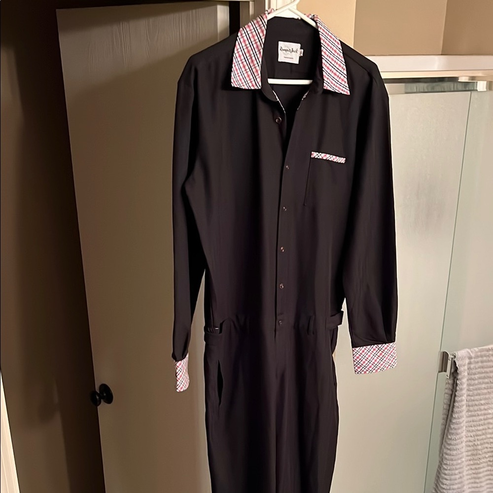 Romperjack Black Jumpsuit with Patterned Collar